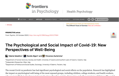 The Psychological and Social Impact of Covid-19: New Perspectives of Well-Being